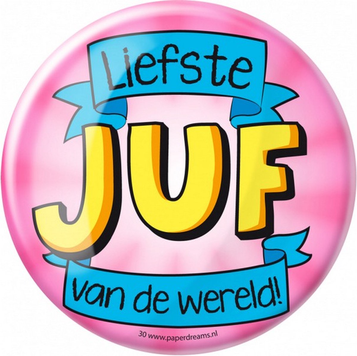 button Liefste juf! 10 cm staal roze