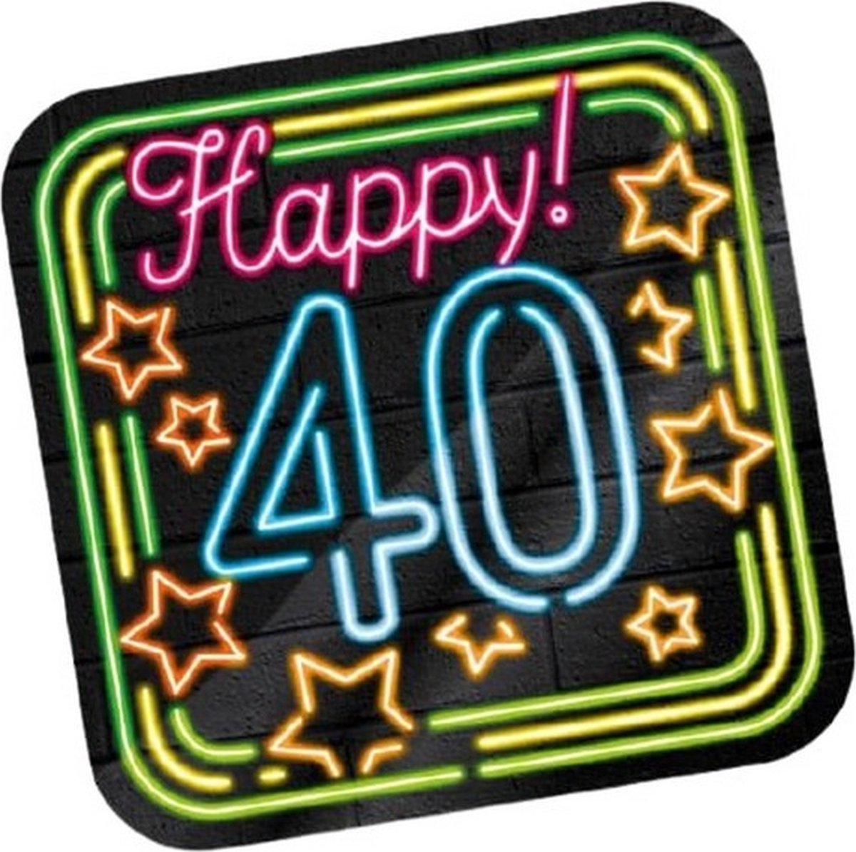 huldeschild Neon 40 Jaar 50 x 50 cm karton zwart