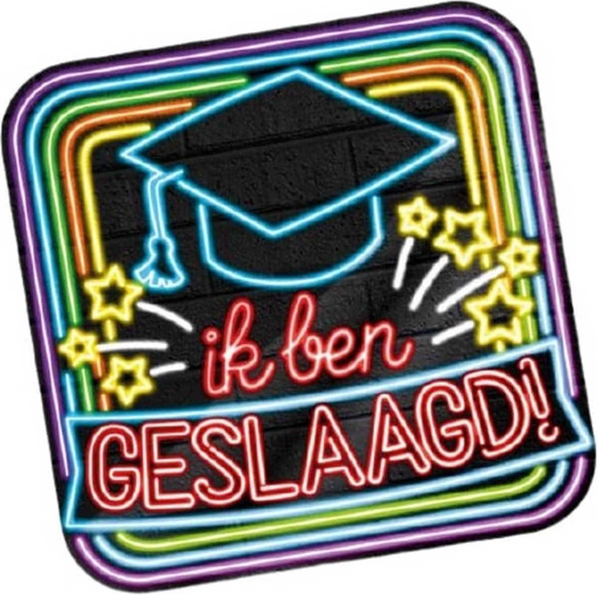 huldeschild Neon Geslaagd 50 x 50 cm karton zwart