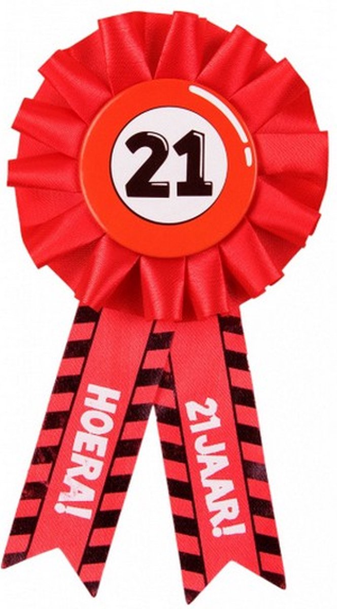 rozet Hoera 21 jaar 15 x 8 cm polyester rood