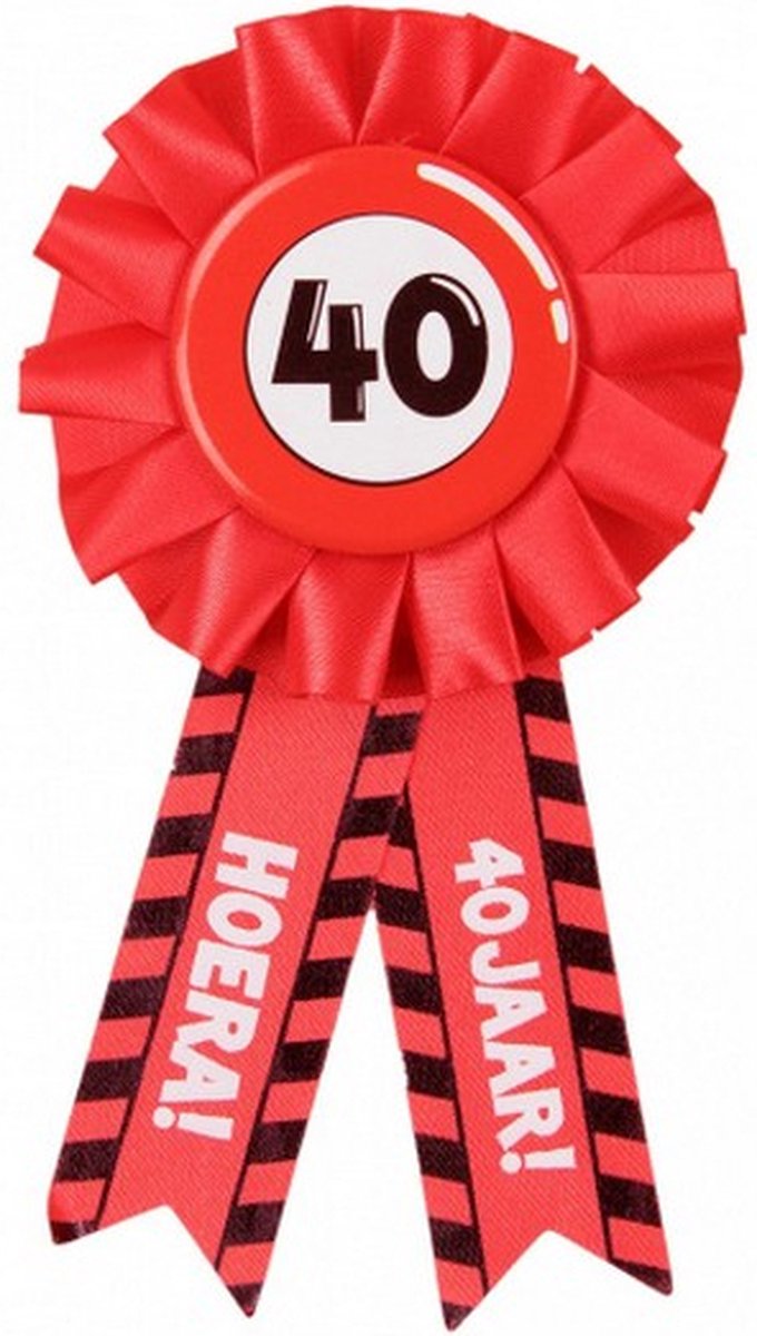 rozet Hoera 40 jaar 15 x 8 cm polyester rood