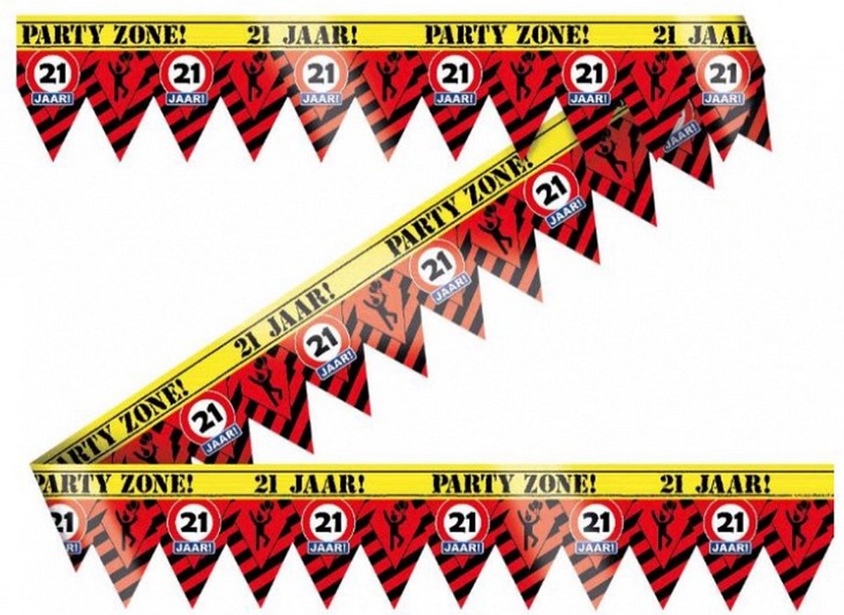 slinger Party Tape 21 jaar 12 meter rood/geel