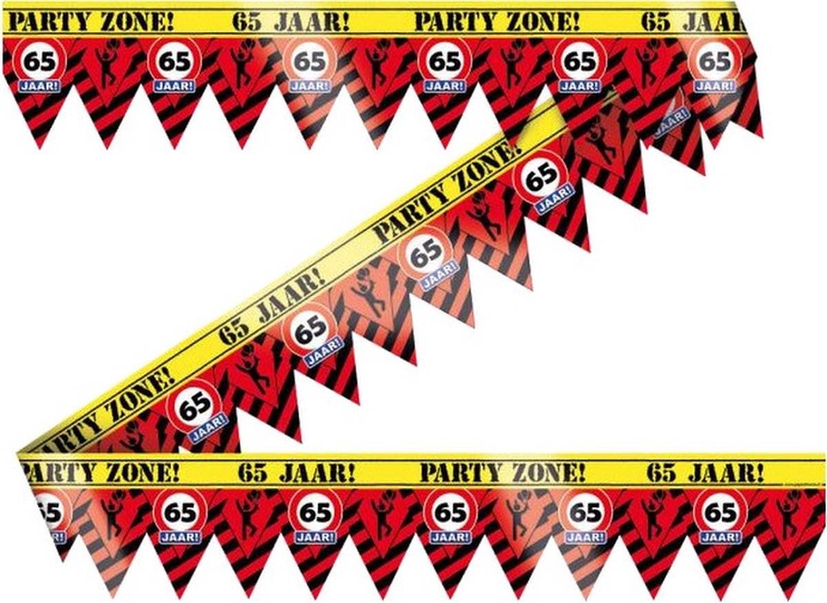 slinger Party Tape 65 jaar 12 meter rood/geel