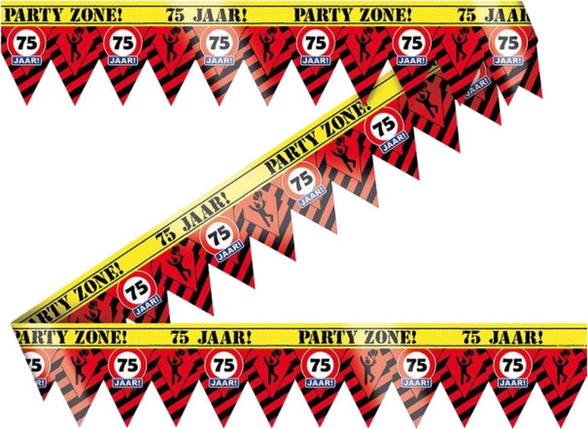 slinger Party Tape 75 jaar 12 meter rood/geel