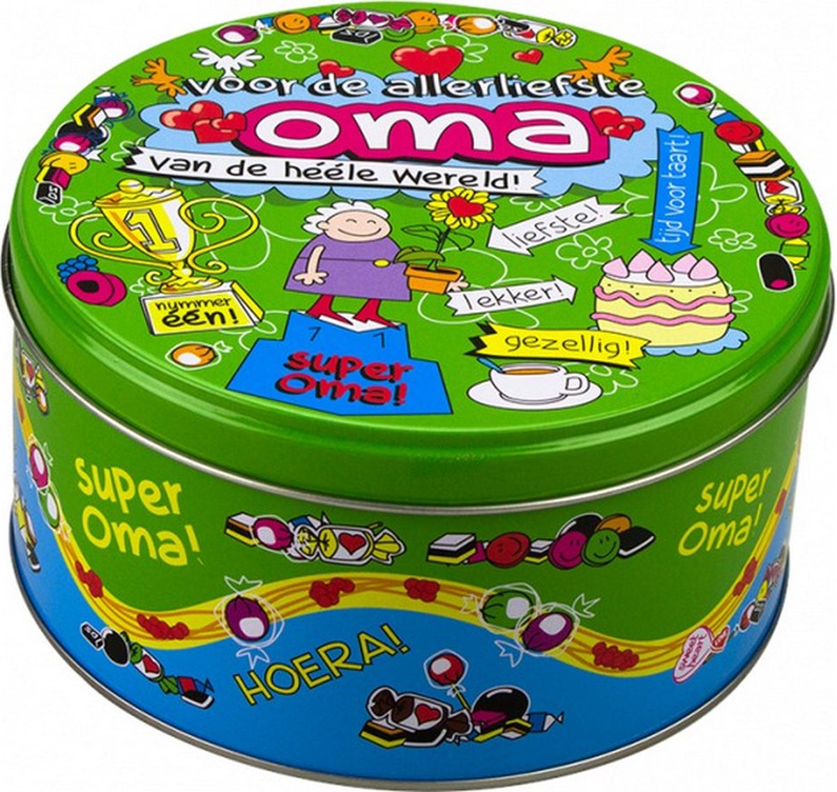 snoeptrommel oma 14 x 7,5 cm ijzer groen