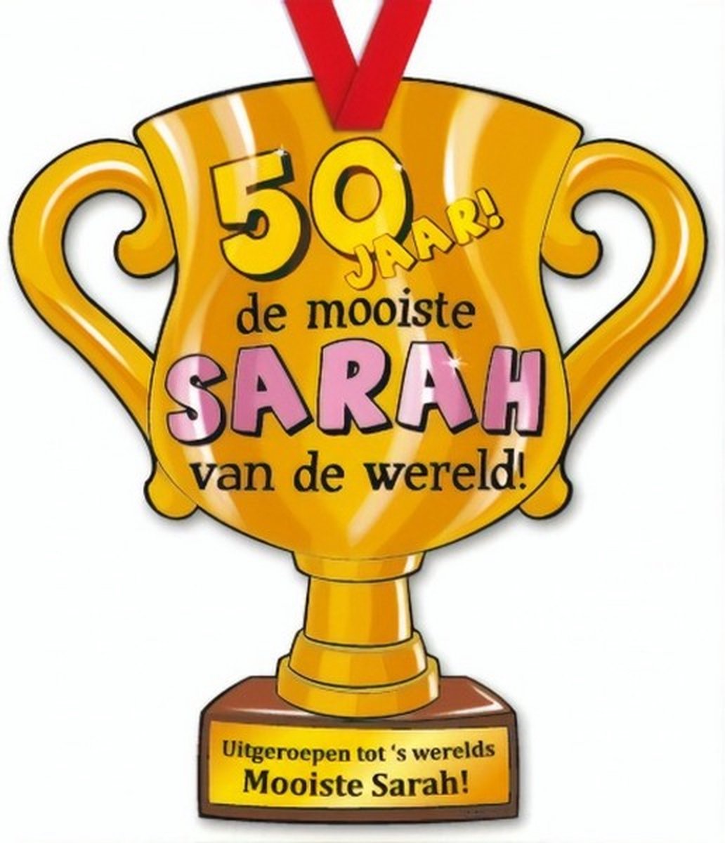 trofee 50 jaar de mooiste Sarah 33 cm karton goud