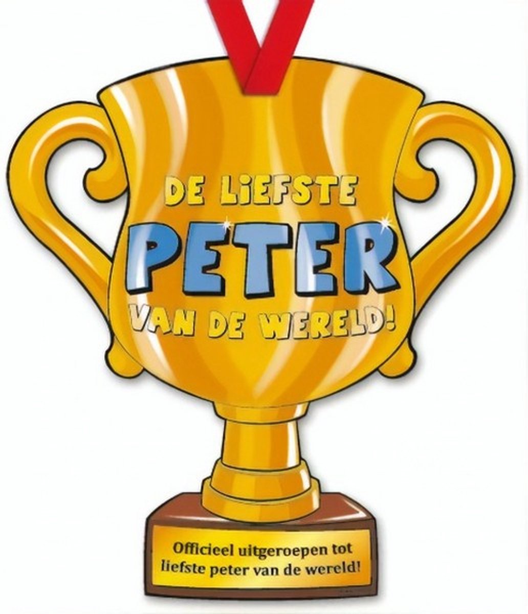 trofee Liefste Peter 33 cm karton goud