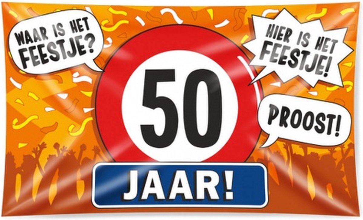 vlag 50 jaar 150 x 90 cm oranje