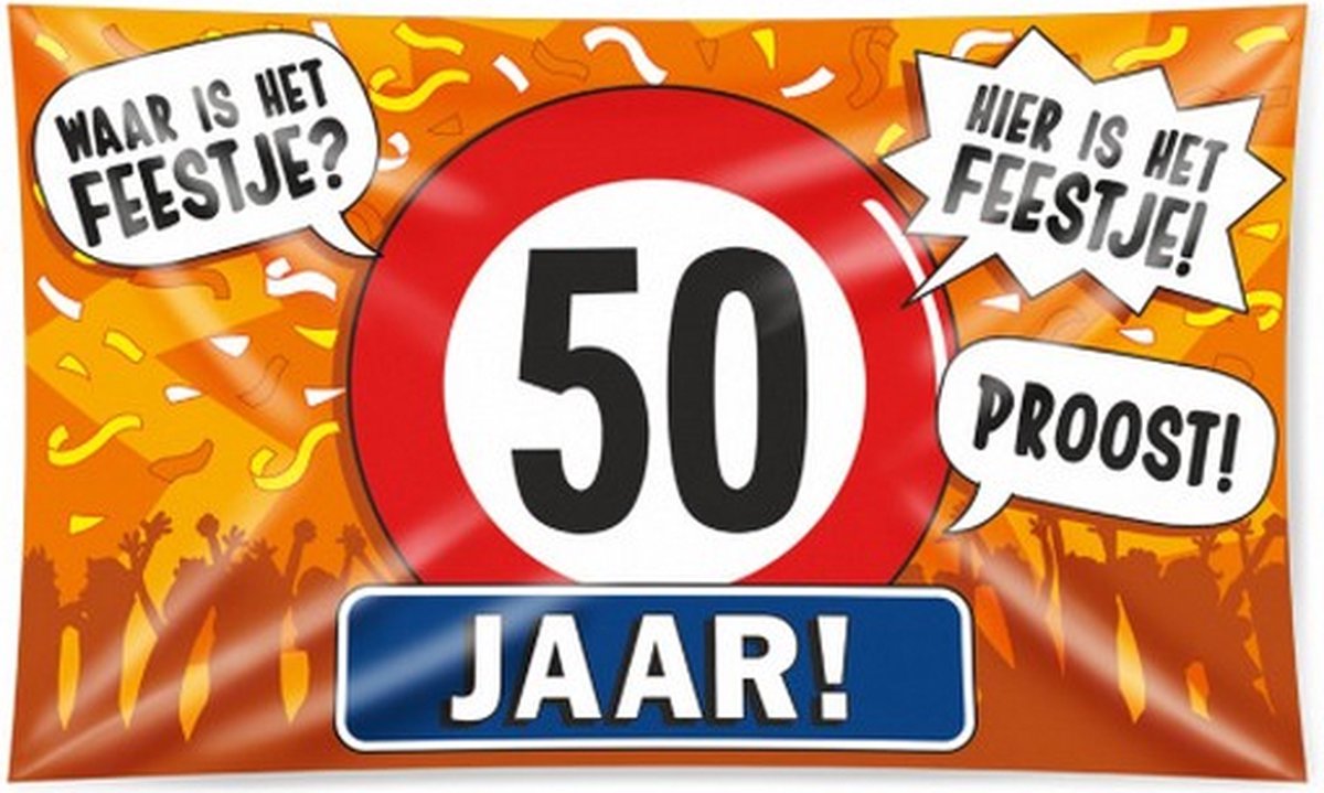 vlag 50 jaar 150 x 90 cm oranje