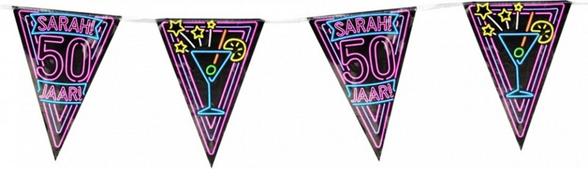 vlaggenlijn Sarah! 50 jaar! 10 meter roze/zwart