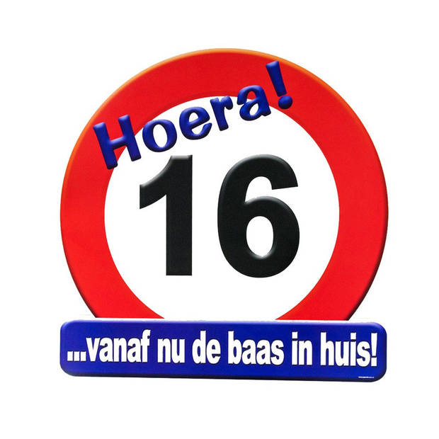 16 jaar verjaardag stopbord - Dia 50 cm - Leeftijd feestartikelen - Feestdecoratieborden