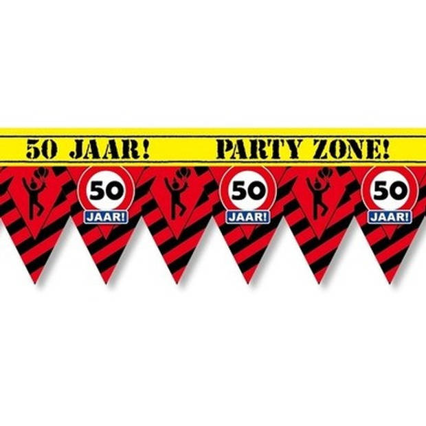 Versiering/decoratie 50 jaar afzetlint vlaggetjes 12 meter - Markeerlinten