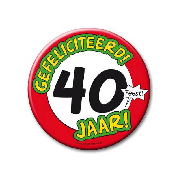 XXL verjaardags button 40 jaar thema - stopbord - feestartikelen - Fopartikelen