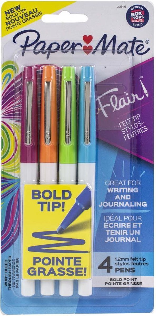 Paper Mate - Bold Flair viltstift - 4 kleuren - 1,2mm