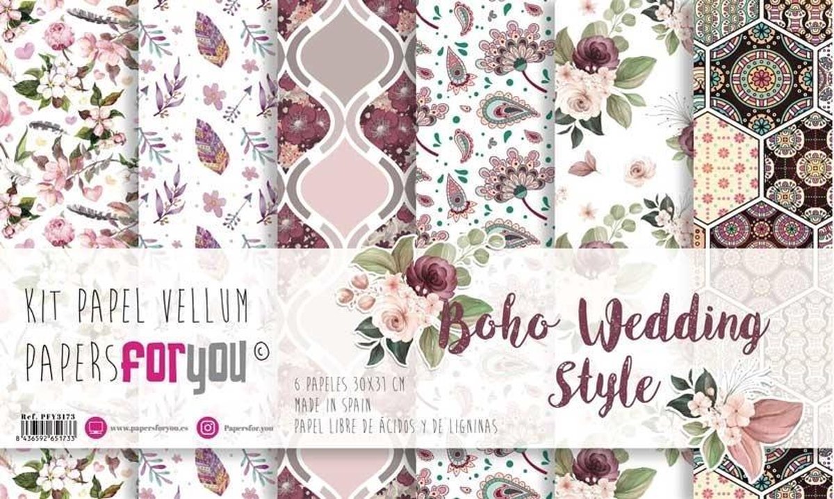 Wedding Boho Style 12x12 Inch Vellum Pack (6pcs) (PFY-3173)