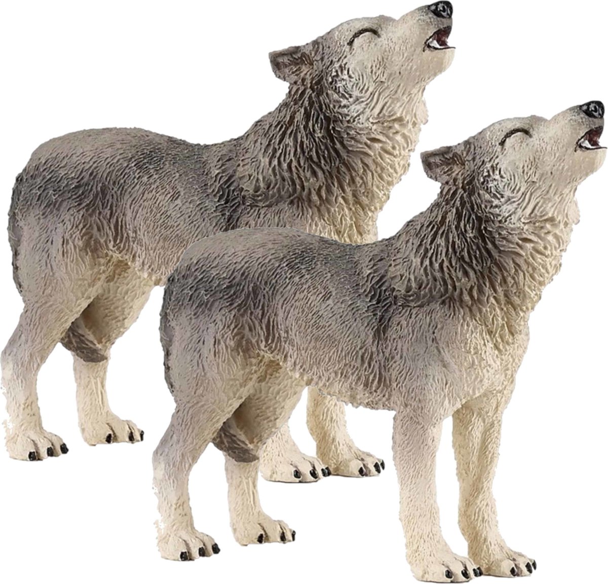 Set van 2x stuks plastic speelgoed dieren figuur huilende wolf 9 cm