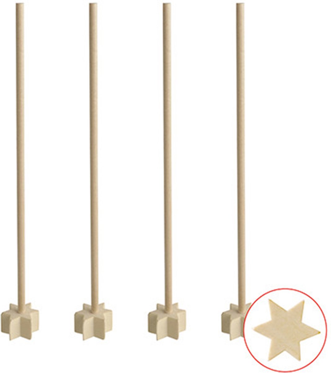 50x Herbruikbare ster vormige cocktailstampers hout 17 cm - Duurzame cocktailroerders