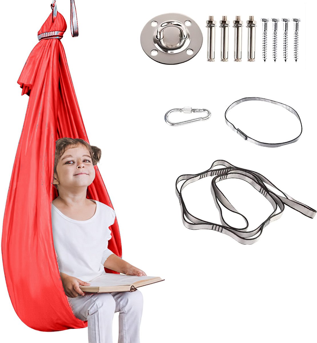 Sensorische Hangschommel Voor Kinderen - Indoor en Outdoor - Schommel - Hangmat - Ontspannende en Kalmerende werking - Sensomotorisch - Rood