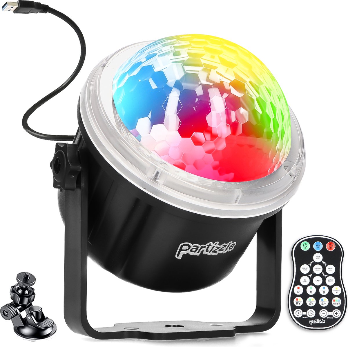 Partizzle Discolamp met Afstandsbediening - Muziekgestuurd - Disco Party Verlichting - Discobal Feestverlichting - Kinderen - USB