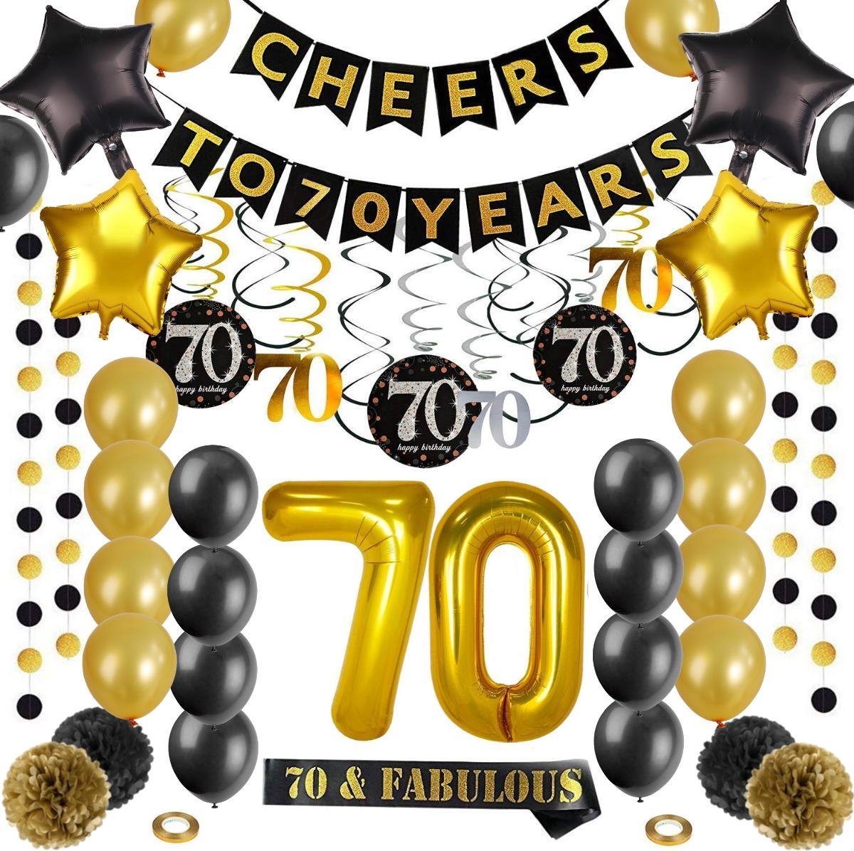 Partizzle® 70 Jaar Verjaardag Versiering Set - Decoratie Ballonnen Slinger Man Vrouw - Zwart en Goud