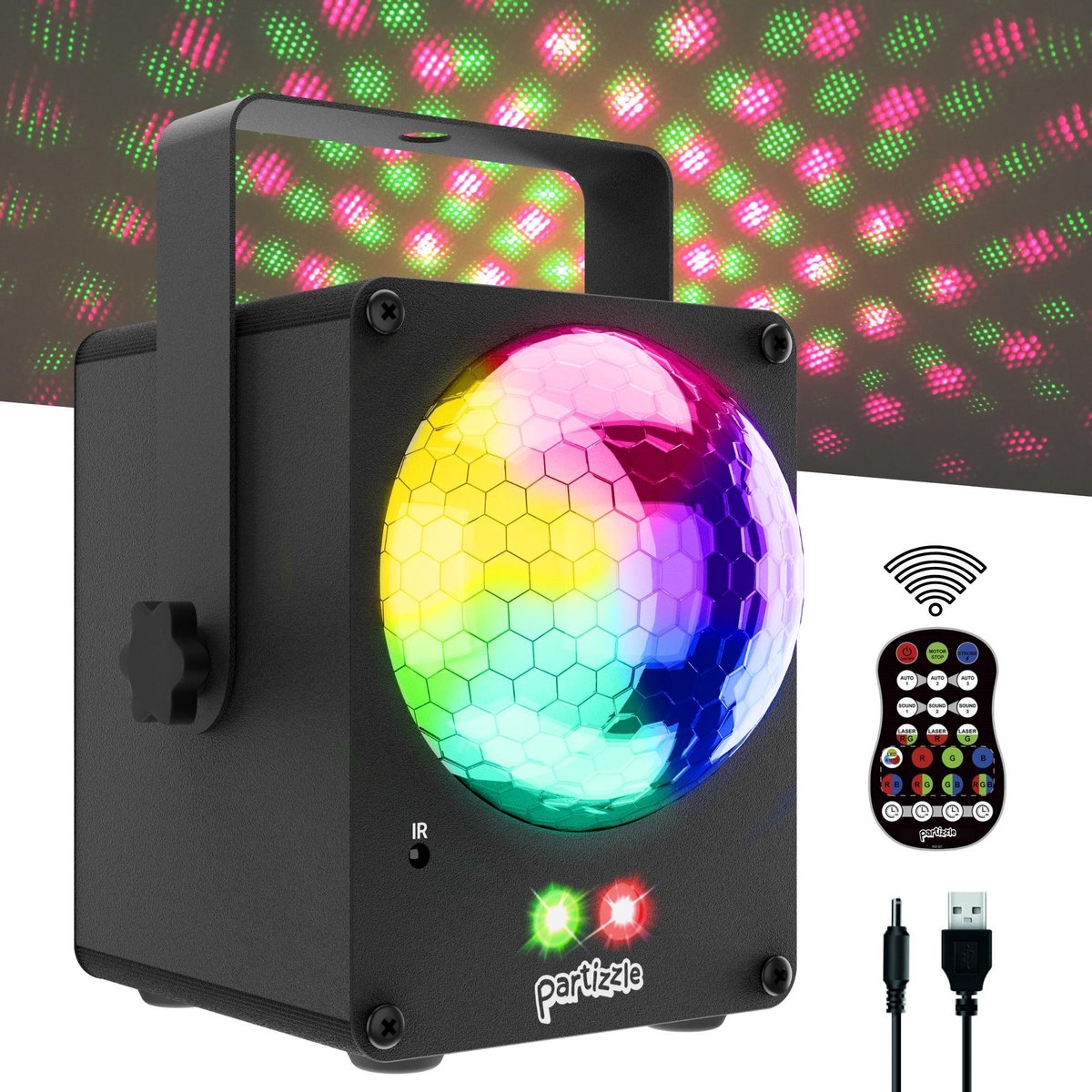 Partizzle® USB Led Discolamp met Afstandsbediening en Disco Laser Licht - Discobal Feestverlichting - Kinderen Volwassenen