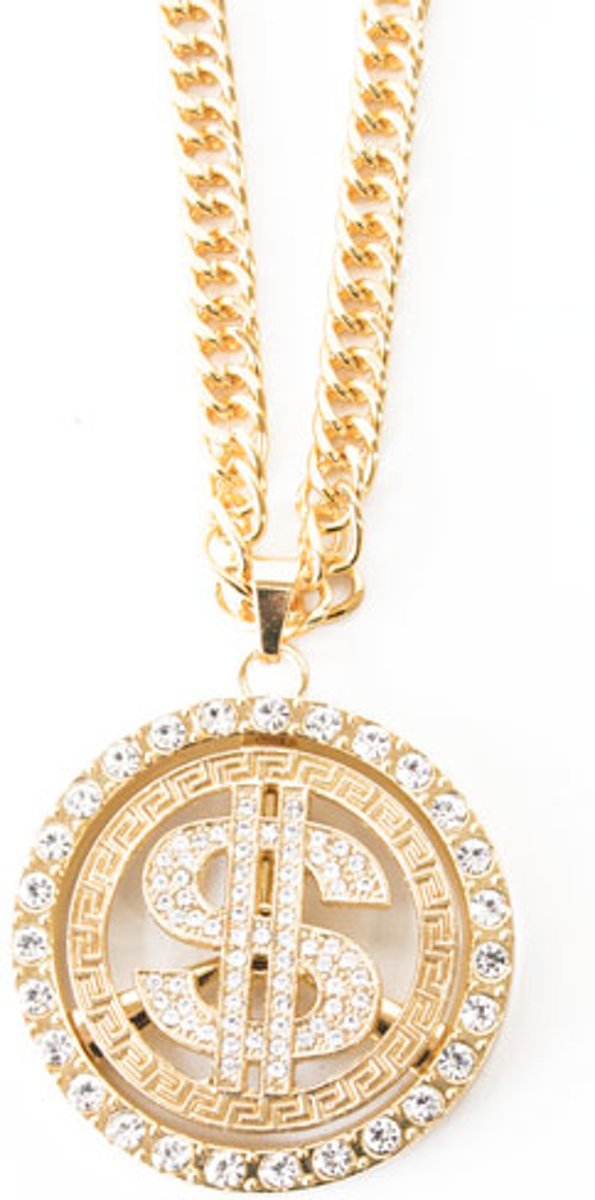 Gouden Spinning Dollar Ketting met Bling