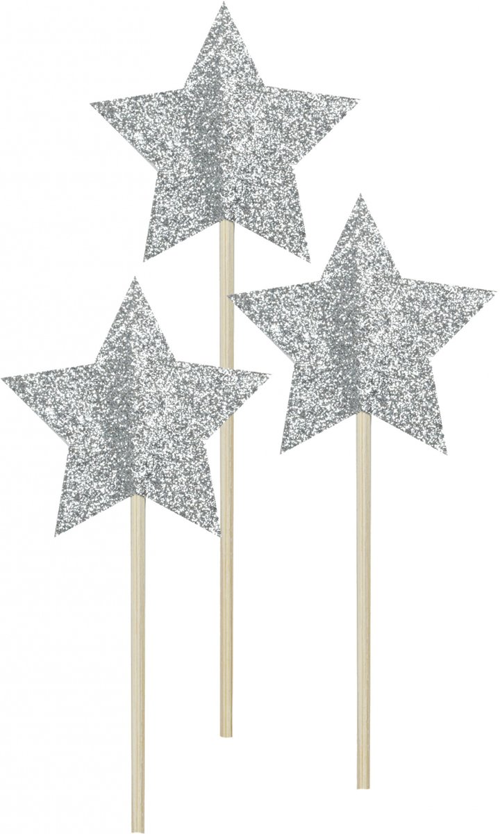 Party Stars Feeststokjes Zilveren Sterren 3 Stuks