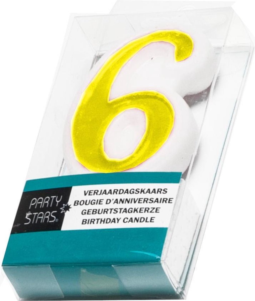 Party Stars Verjaardagskaars Cijfer 6 Wax 6 Cm Geel