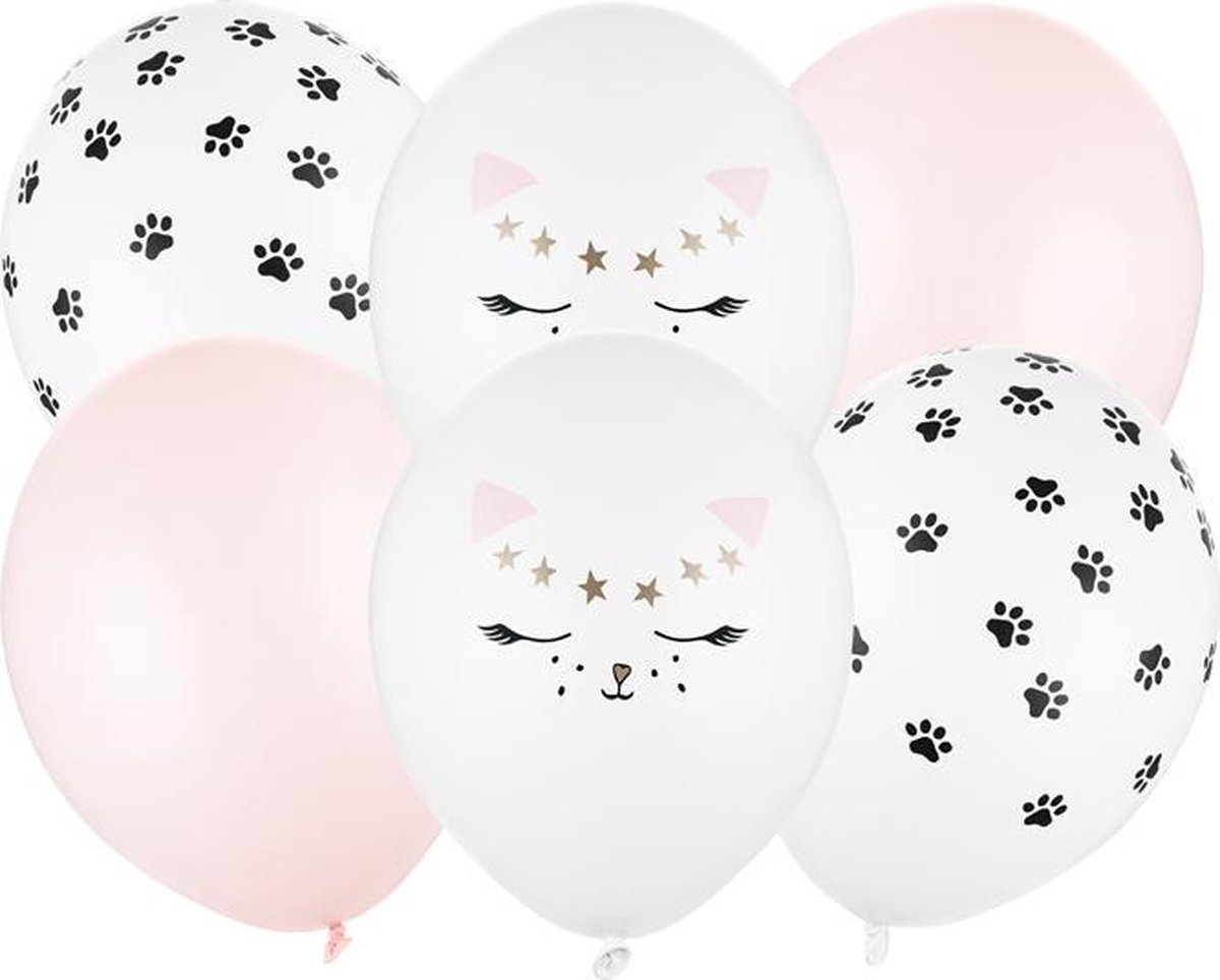 Ballonnen set 30cm kat mix, 6 stuks met leuke katten print