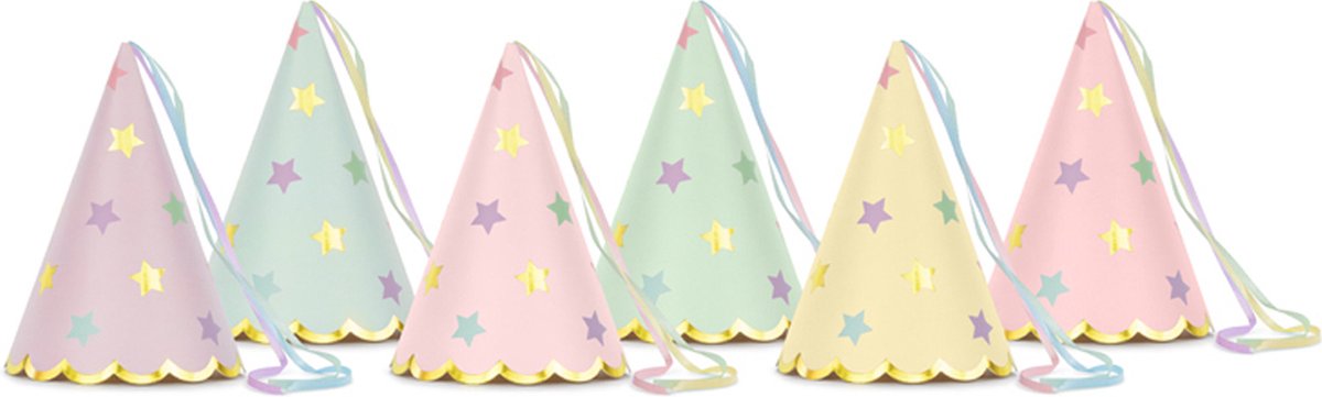 Feesthoedjes Pastel Sterren - 6 stuks