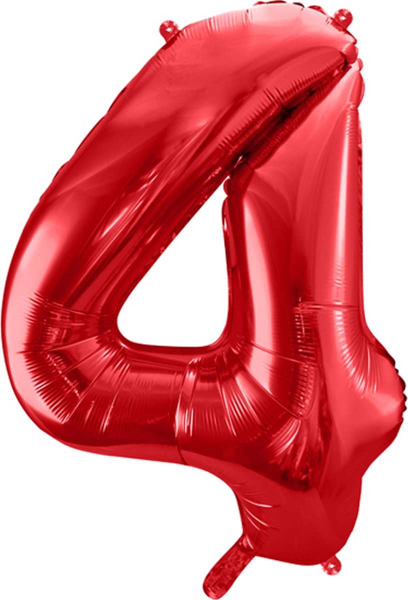 Folieballon Cijfer 4 (86 cm) - Rood