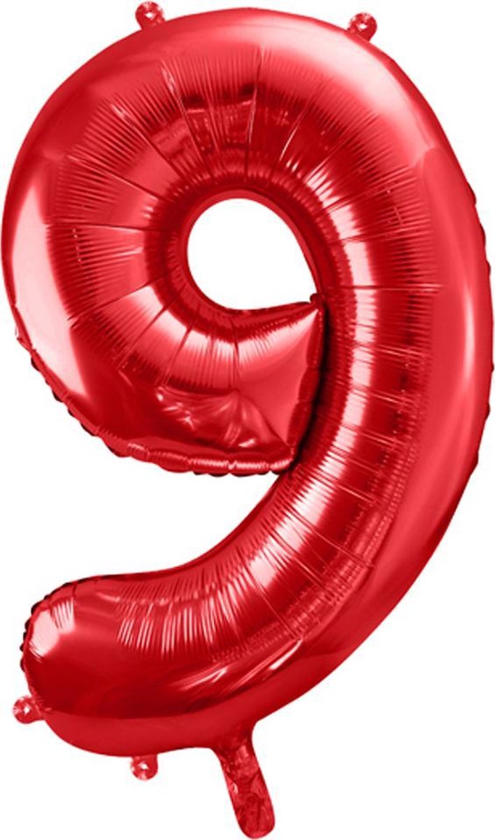 Folieballon Cijfer 9 (86 cm) - Rood