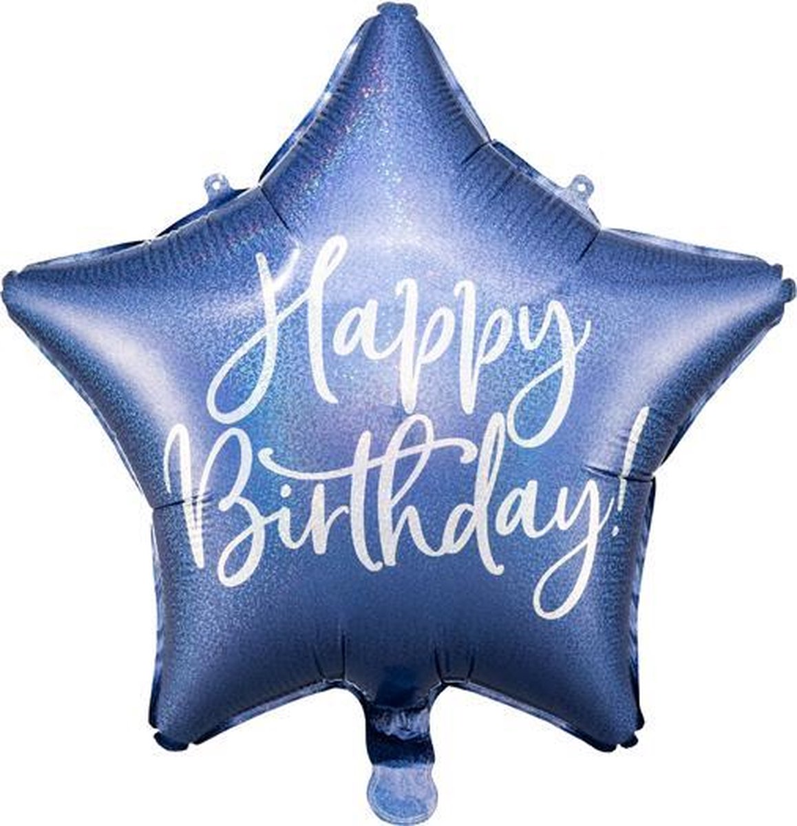 Folieballon ster Happy Birthday! holografisch blauw en zilver, doorsnee 40cm