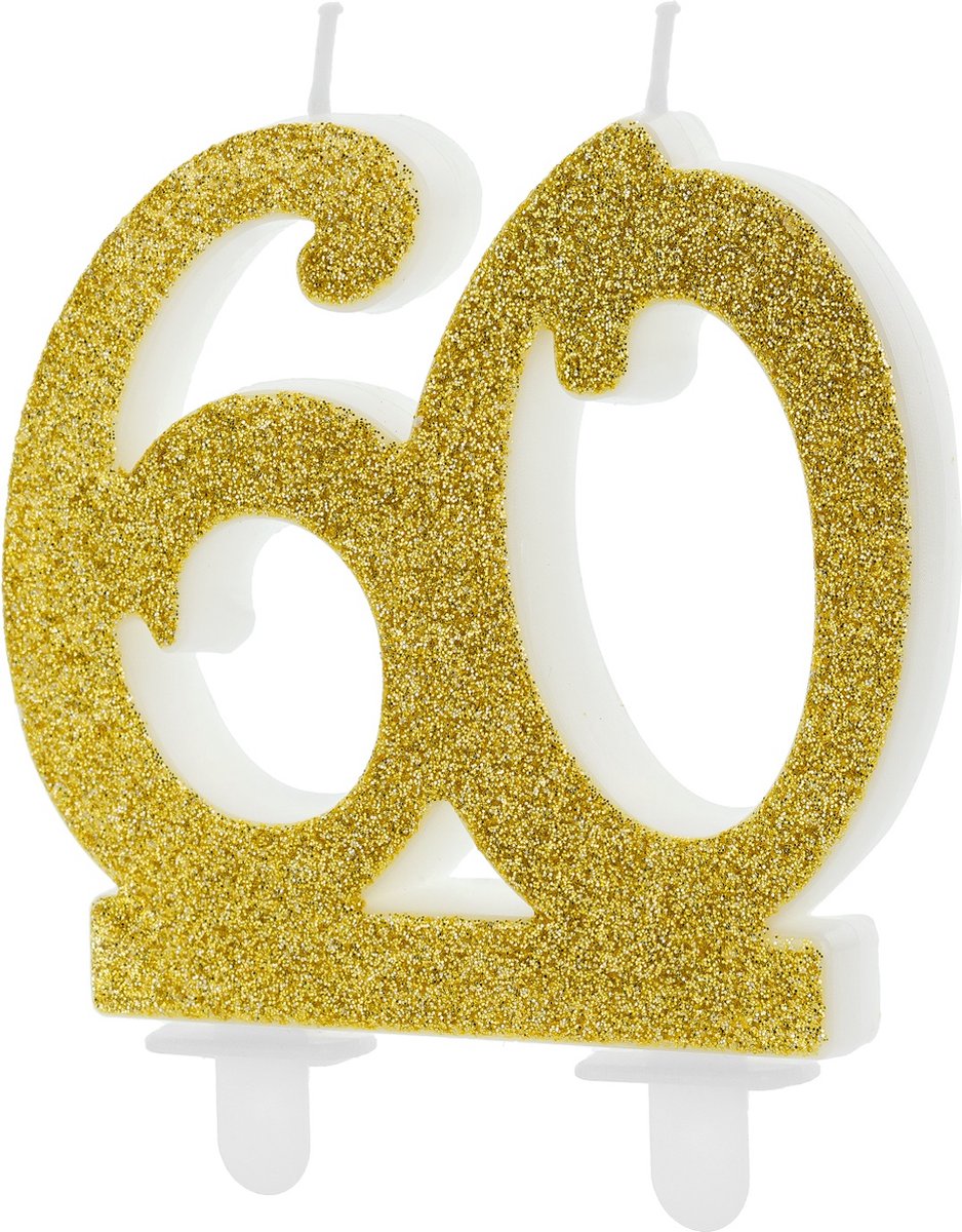 PartyDeco - Taartkaarsje - Cijfer 60 - Glitter - Goud