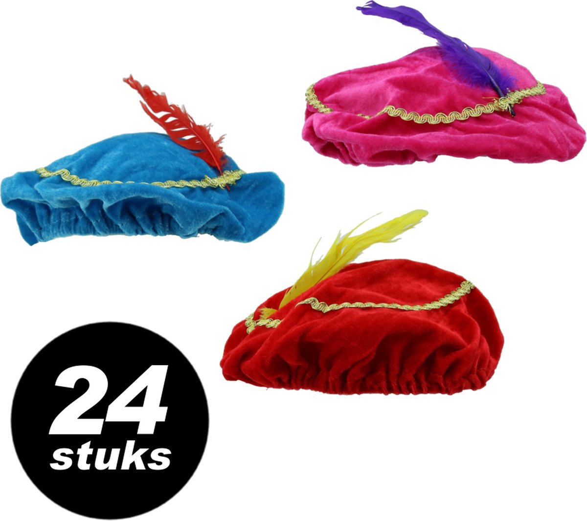 24x Pietenmuts met veer kinderen – VOORDEELSET 24 STUKS – one size pietenmutsen