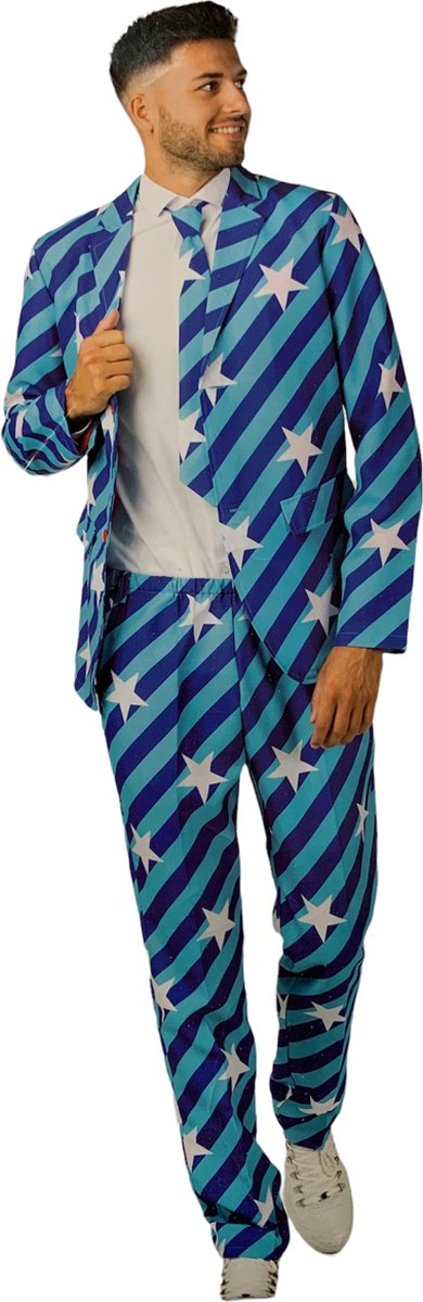 Carnavalspak Heren - Blauw met Sterren Blue Stars - 3 delig - carnavalskleding maat M