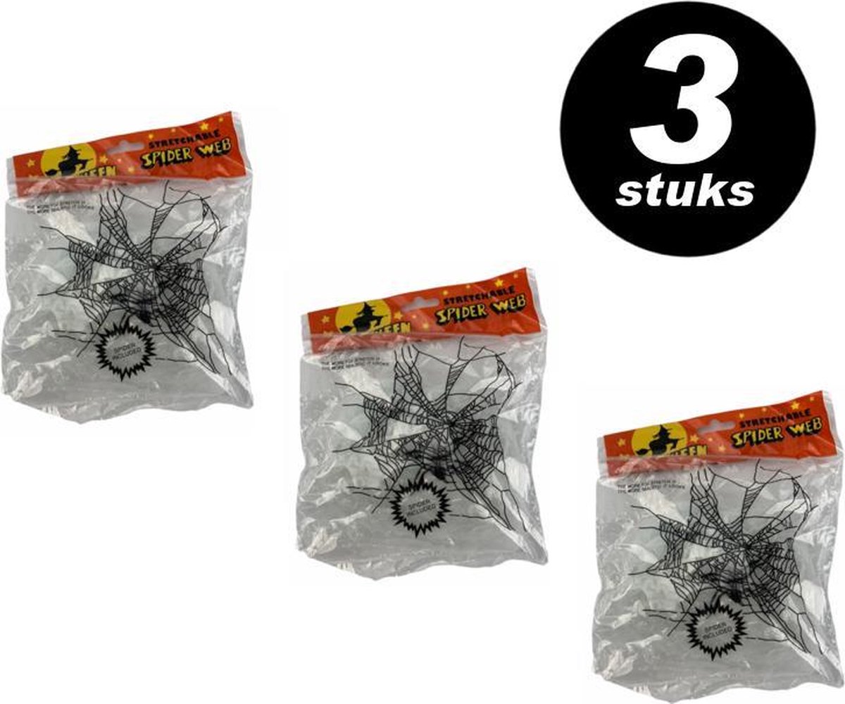 Halloween decoratie Spinnenweb met spin – VOORDEELSET 3 STUKS