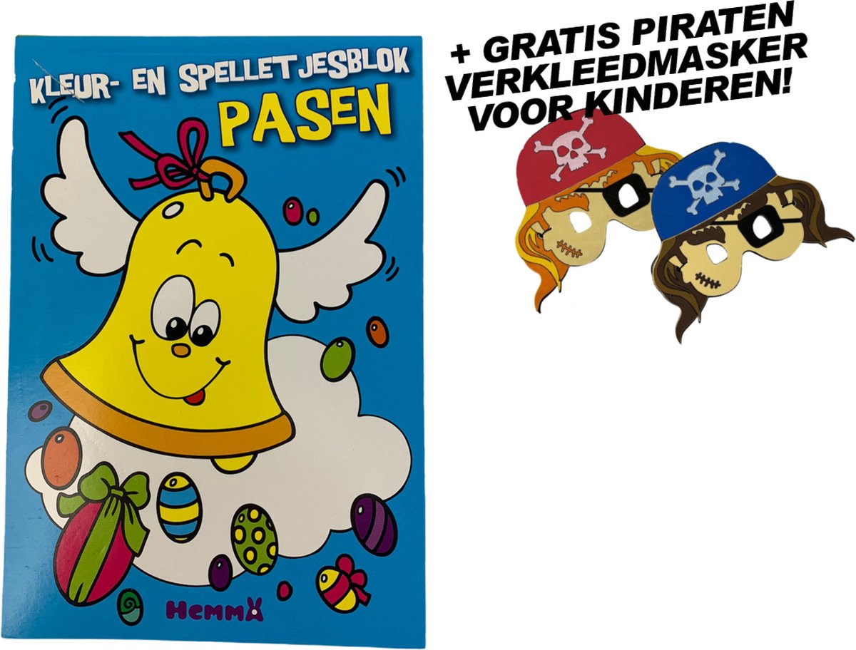 Pasen kleur- en spelletjesblok voor kinderen met gratis verkleedmasker