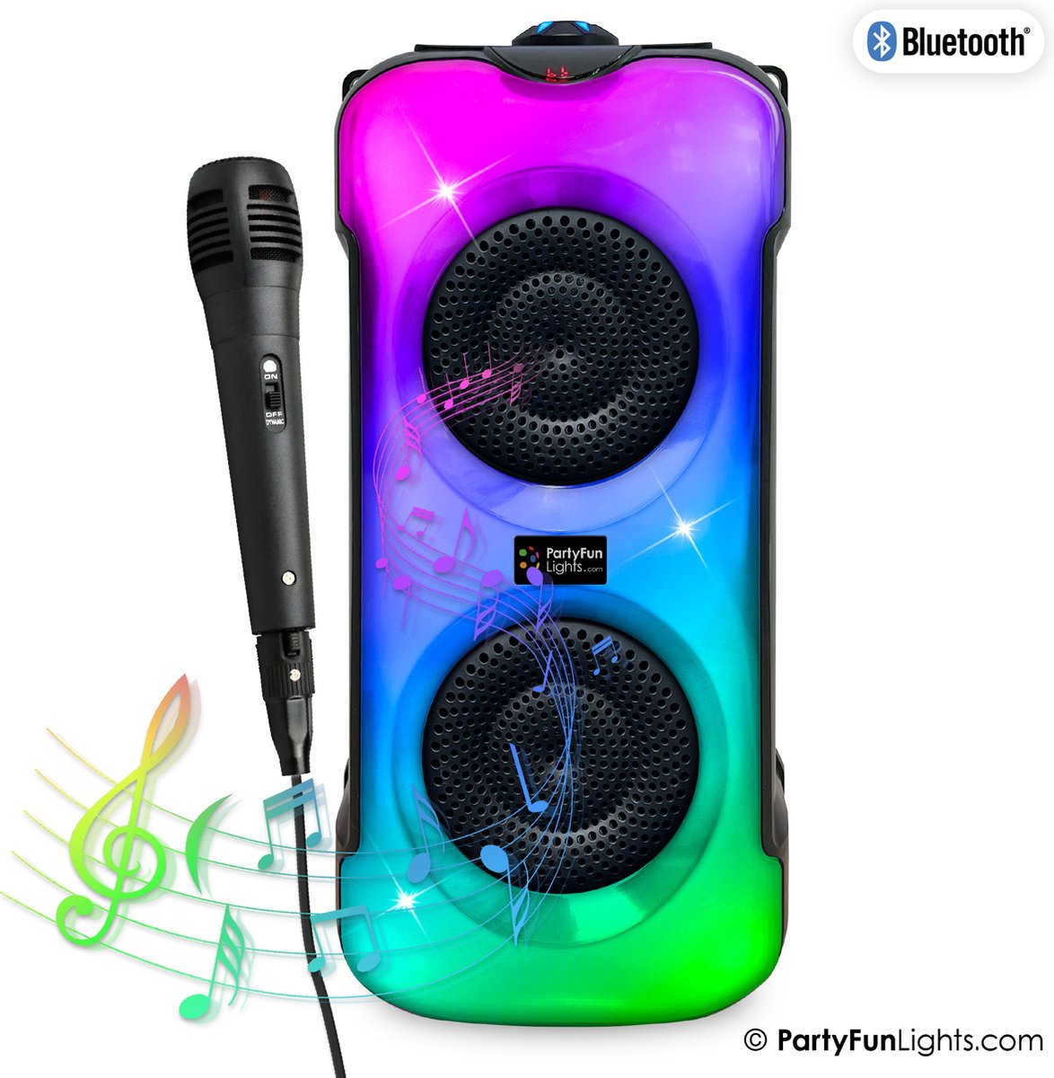 PartyFunLights - Bluetooth Karaoke Party Set - LED front wisselt van kleur - incl. microfoon - lichteffecten