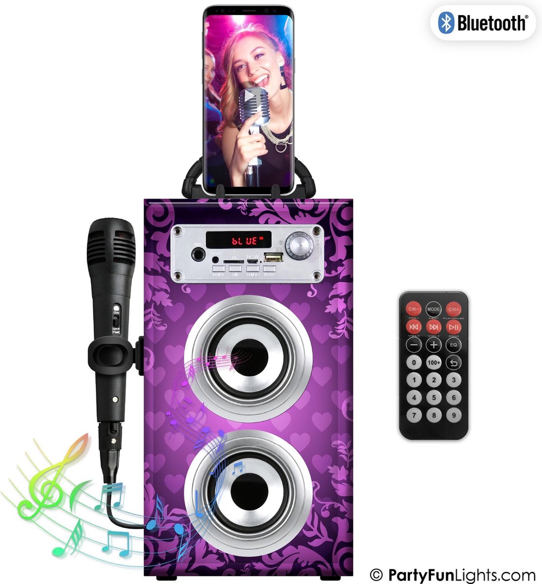 PartyFunLights Bluetooth Karaoke Set - party speaker - microfoon - afstandsbediening