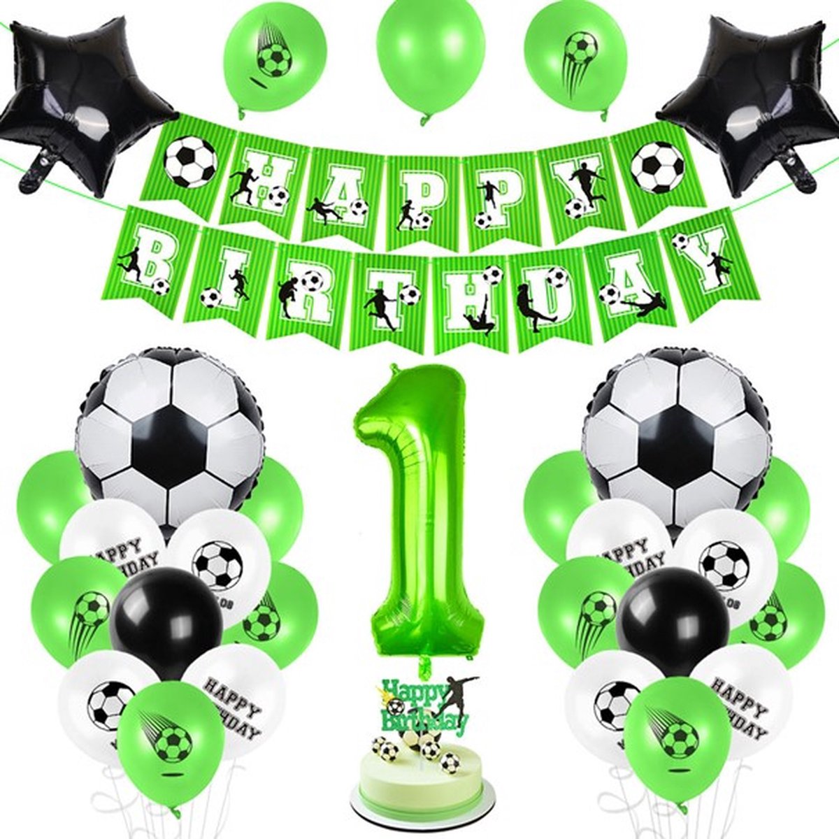 PartyPakket® - Voetbal Versiering Verjaardag - Voetbal Slingers - Voetbal Ballonnen - All-in-one Feestpakket- 1 Jaar Ballonnen - Hoera 1 Jaar - Voetbal Fan - Kinderfeestje Verjaardag