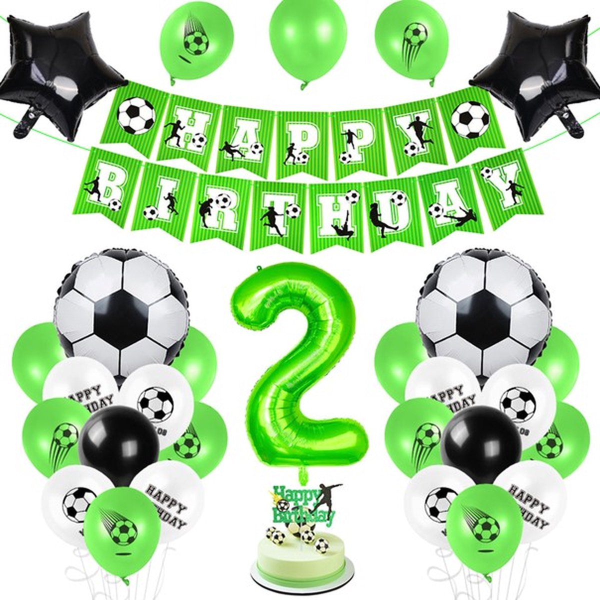 PartyPakket® - Voetbal Versiering Verjaardag - Voetbal Slingers - Voetbal Ballonnen - All-in-one Feestpakket- 2 Jaar Ballonnen - Hoera 2 Jaar - Voetbal Fan - Kinderfeestje Verjaardag