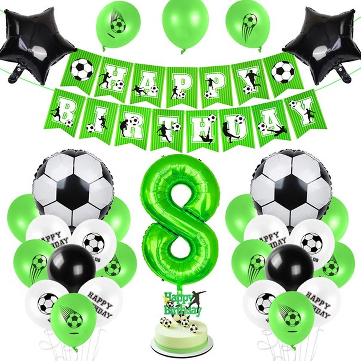 PartyPakket® - Voetbal Versiering Verjaardag - Voetbal Slingers - Voetbal Ballonnen - All-in-one Feestpakket- 8 Jaar Ballonnen - Hoera 8 Jaar - Voetbal Fan - Kinderfeestje Verjaardag