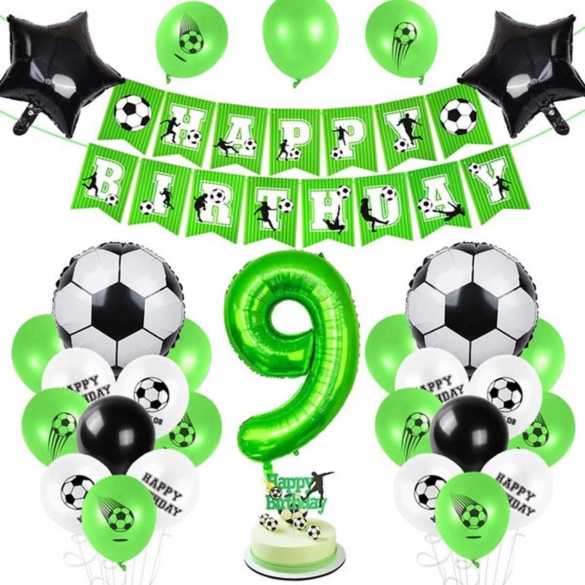 PartyPakket® - Voetbal Versiering Verjaardag - Voetbal Slingers - Voetbal Ballonnen - All-in-one Feestpakket- 9 Jaar Ballonnen - Hoera 9 Jaar - Voetbal Fan - Kinderfeestje Verjaardag