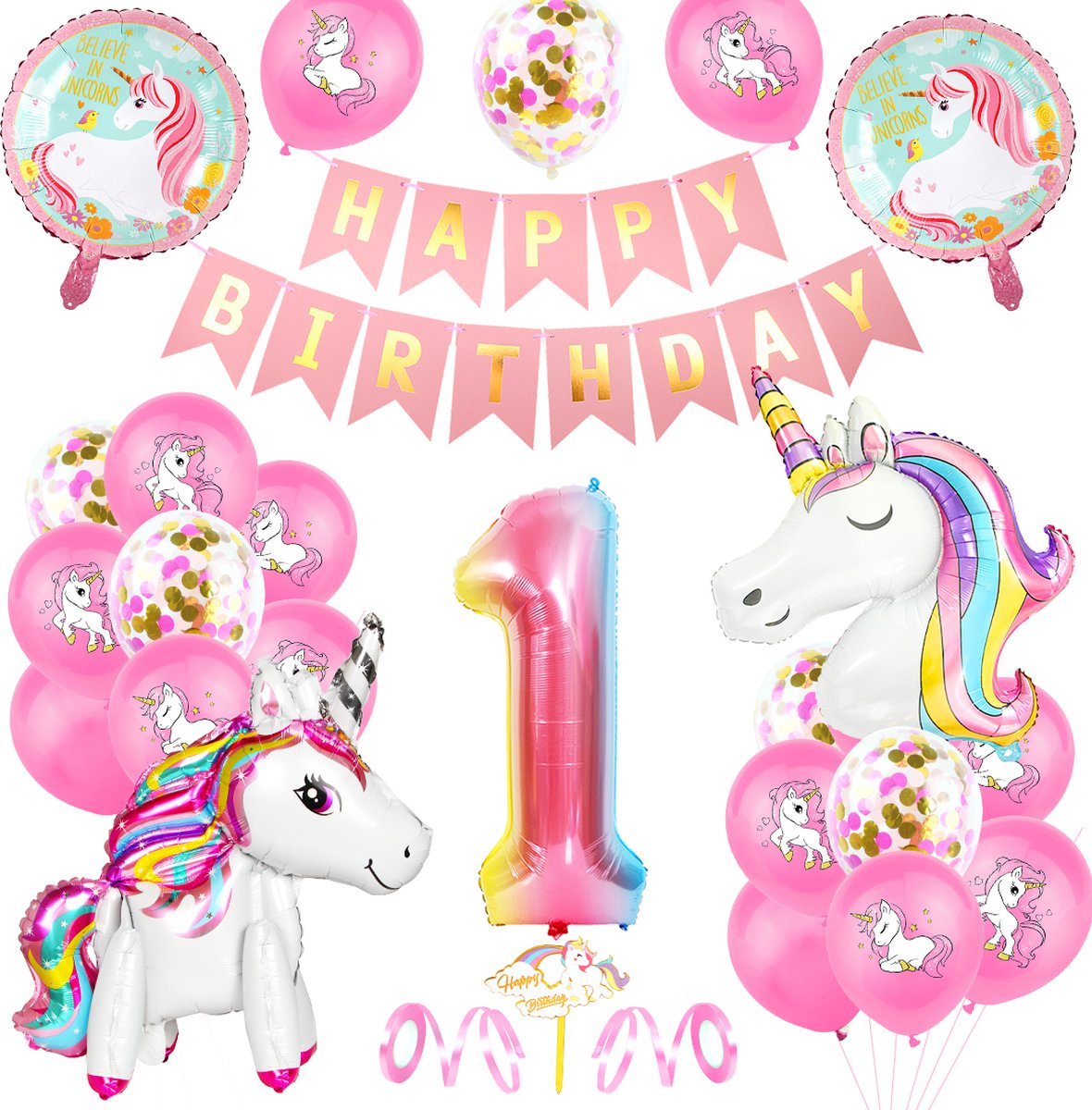 Partypakket® Eenhoorn Verjaardag Versiering - 1 jaar - Unicorn versiering - All-in-one Feestpakket - Decoratie - Ballonnen - Feestpakket - Verjaardag - Feest versiering