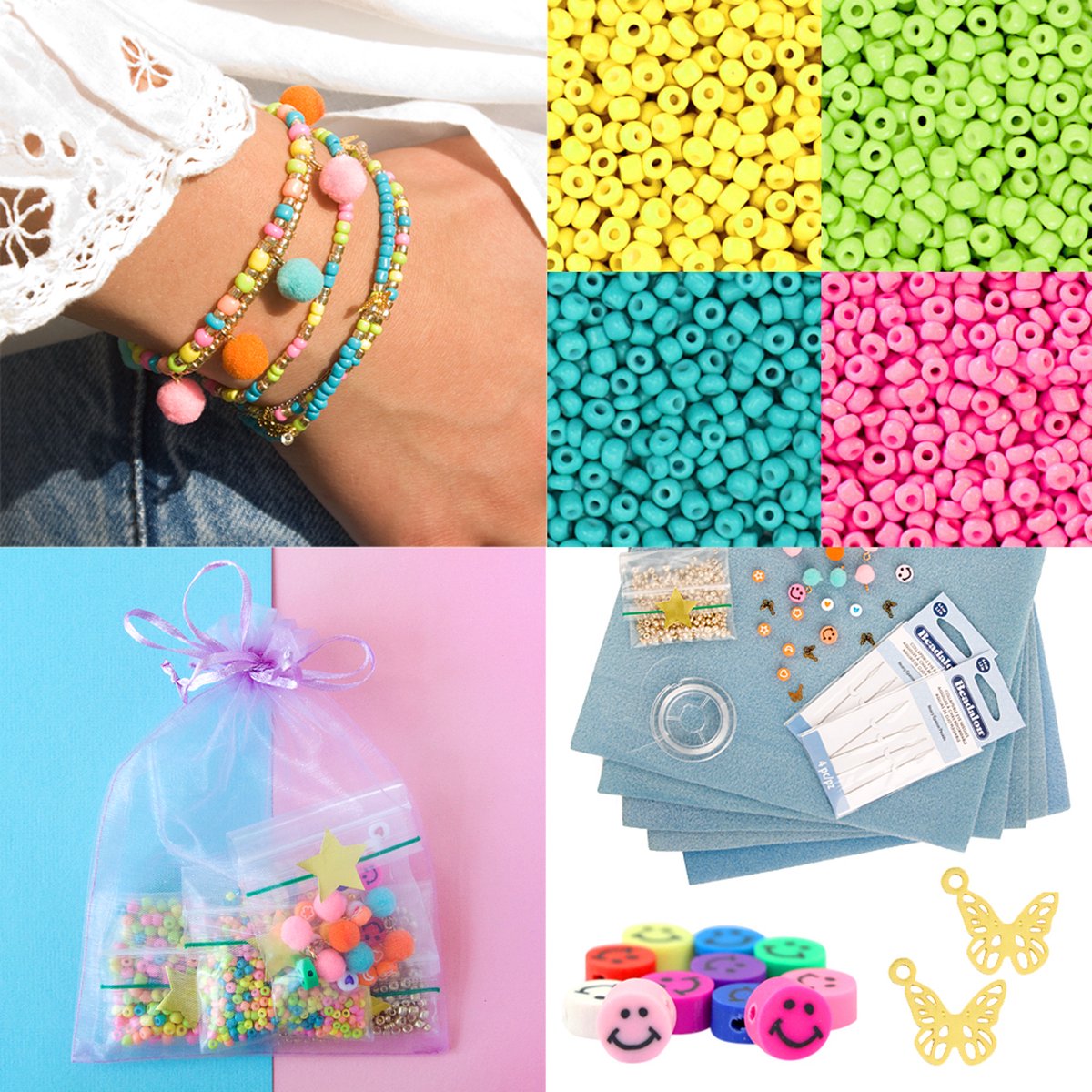 PartyPost Hobbypakket Kinderfeestje voor 5 kinderen - Armbandjes maken - Geschikt voor meisjes vanaf 7 / 8 jaar - Kralen & Bedels - Armbandjes maken meisjes - Hobbypakket Kinderfeestje - Tiener feestpakket