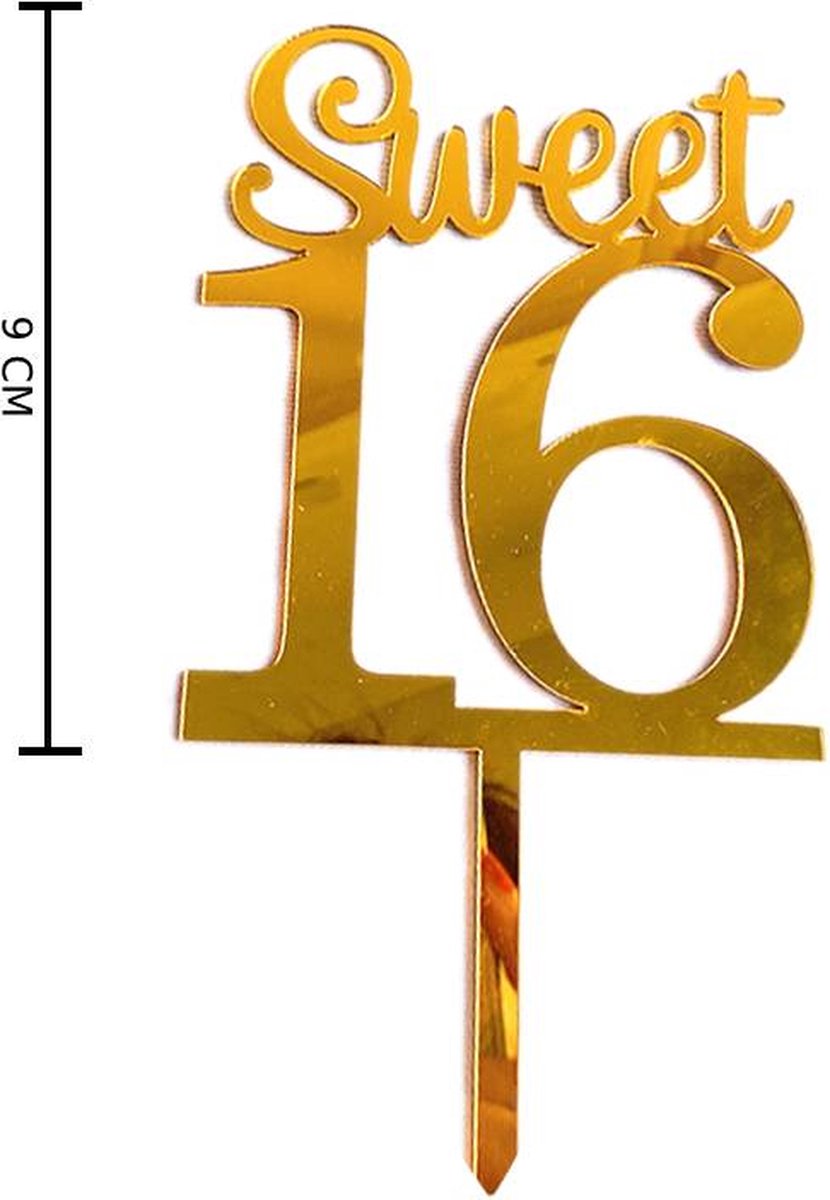 Sweet 16 Cake Topper (Goud)