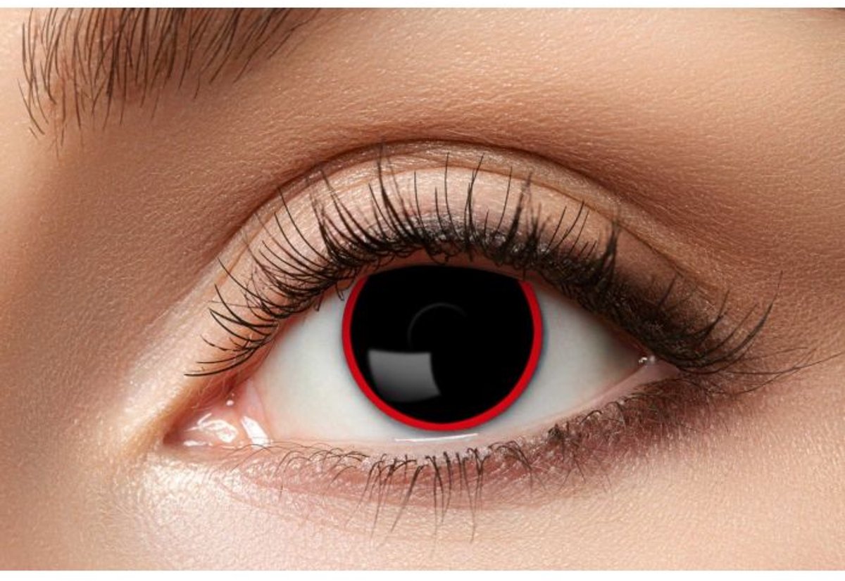   kleurlenzen - Hellraiser zwarte lenzen met rode rand - 3 maand lenzen - zwart / rood . Carnaval / Feest / Halloween / Koningsdag / Festival