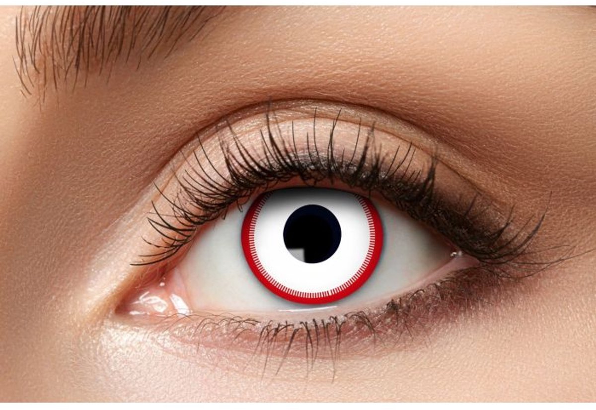   kleurlenzen - Saw lenzen wit/rood - 3 maand lenzen - wit rood. Carnaval / Feest / Halloween / Koningsdag / Festival