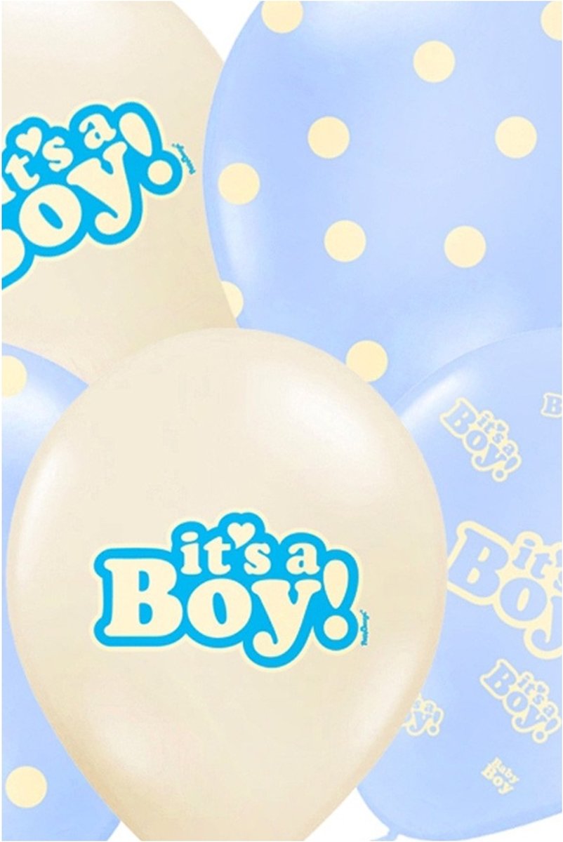 Ballonnen ‘It’s a Boy!’ - Blauw / Wit - 6 stuks